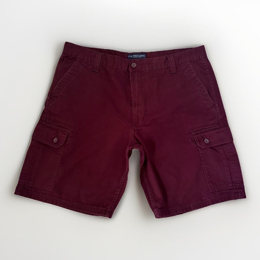 VTG Polo Ralph Lauren Cargo Shorts Mens Sz 40 Burgundy Red Maroon Relaxed Fit
